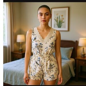 Stella McCartney Poppy Snoozing Silk Romper Floral Bird Print S91-251 Size SML